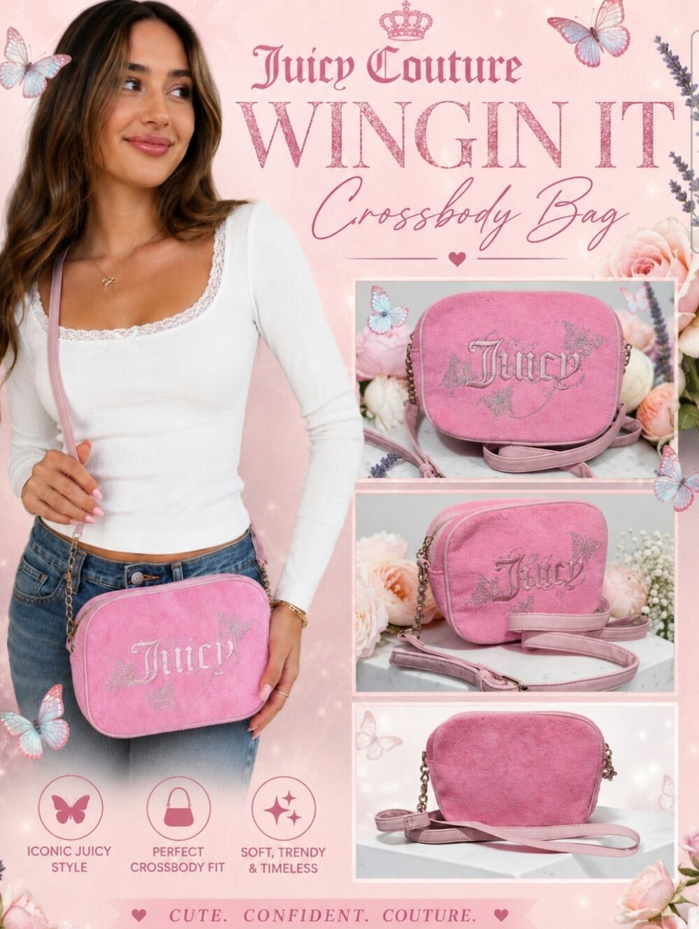 Juicy Couture "Wingin' It" Crossbody with Rhinestone Butterflies